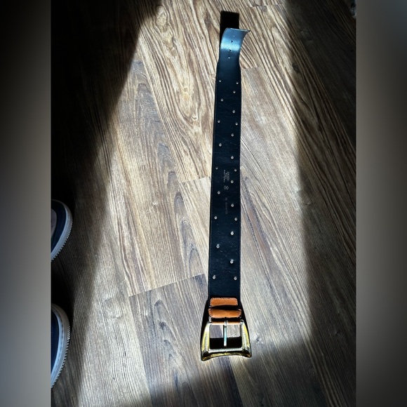 Escada Vintage 1980s Studded Leather Belt Western Germany Gold Buckle Size 36 - Picture 3 of 4